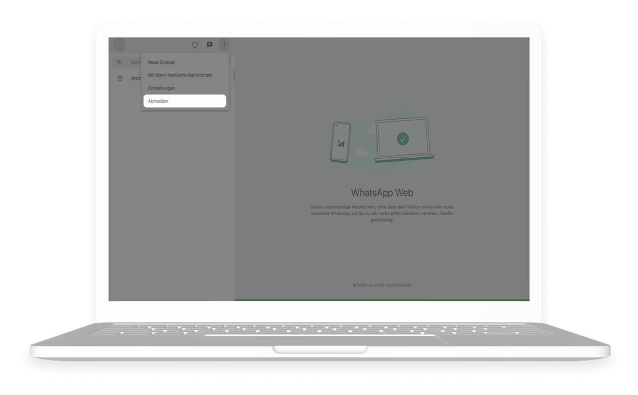 Durch das Bestätigen des "Abmelden"-Buttons erfolgt die Abmeldung von WhatsApp Web