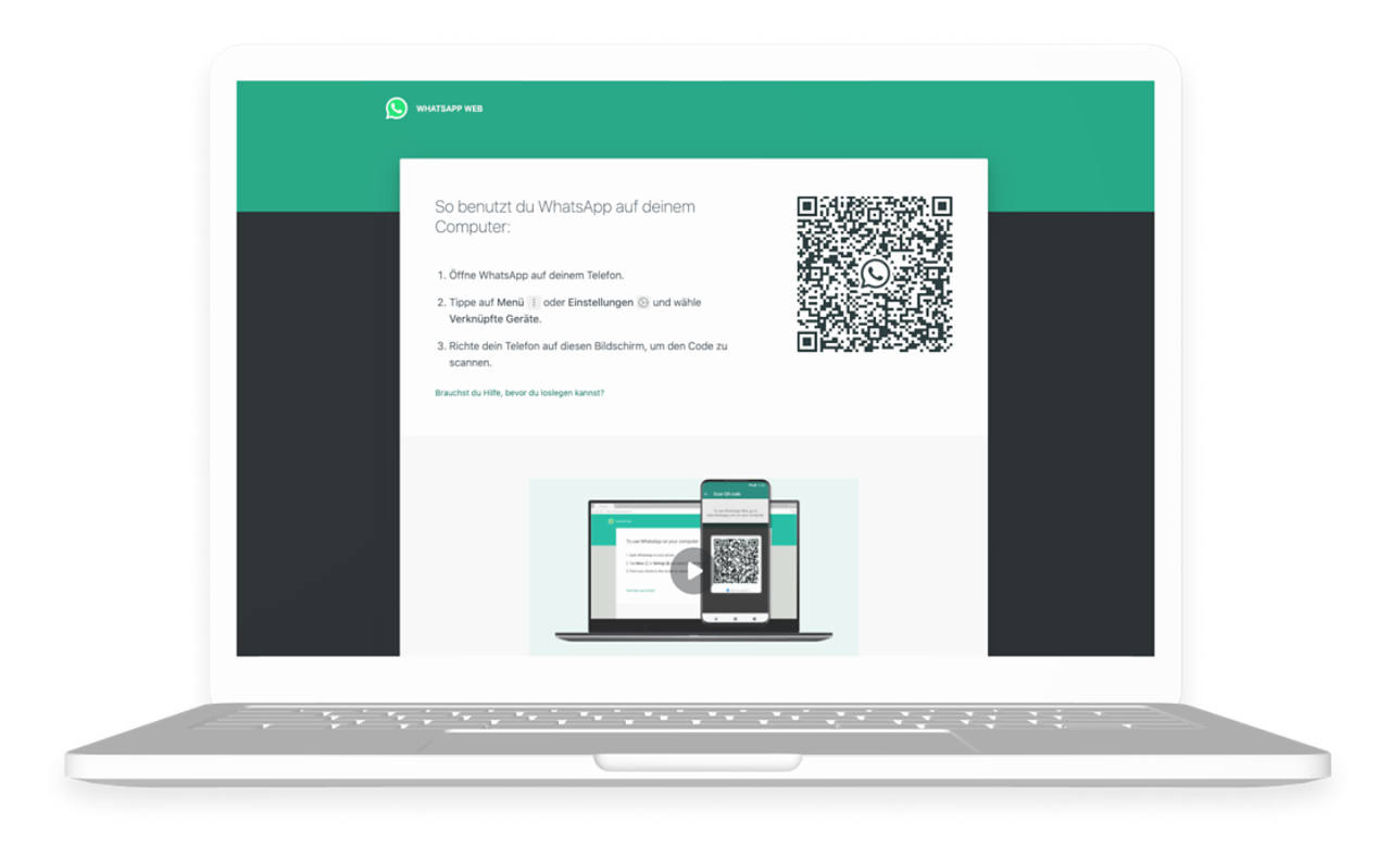 Auf dem Desktop wird der QR-Code zur Anmeldung für WhatsApp Web angezeigt.