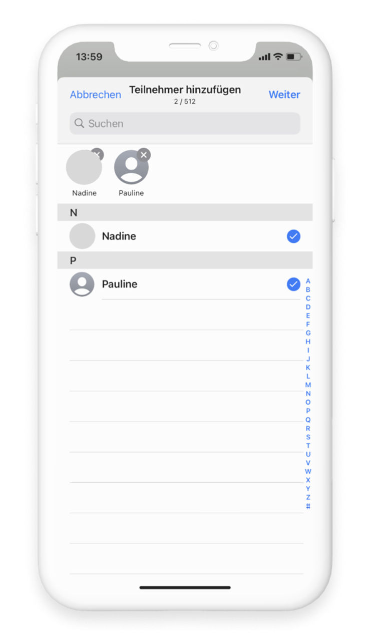 Mitglieder bei der Erstellung einer neuen WhatsApp Gruppe auswählen