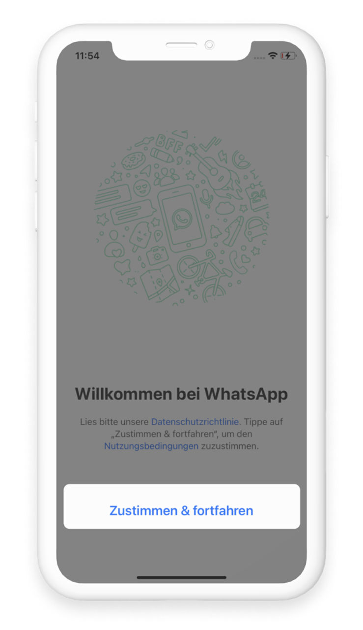 Anmeldung auf WhatsApp durch das Akzeptieren der Allgemeinen Geschäftsbedingungen