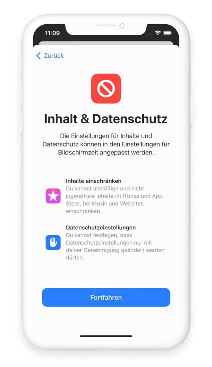 Screenshot der iOS-Einstellungen für Inhalt und Datenschutz 