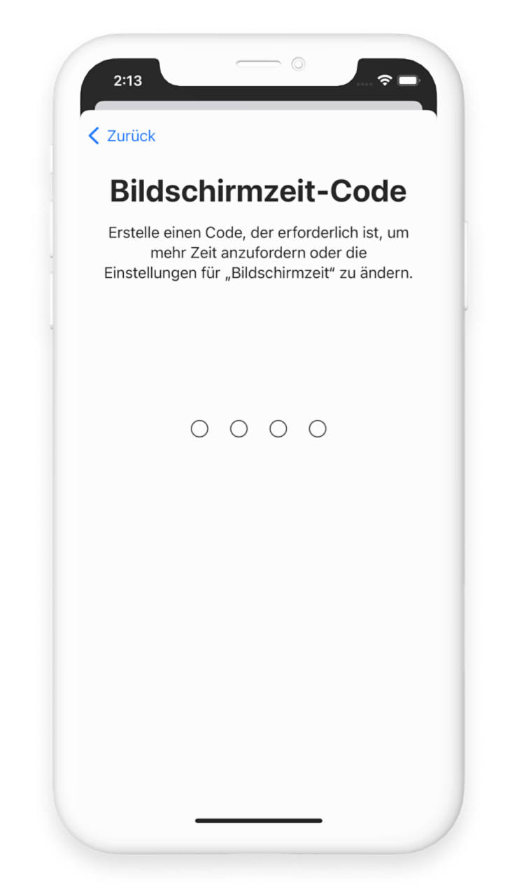 Screenshot der iOS-Einstellungen für Bildschirmzeit-Code