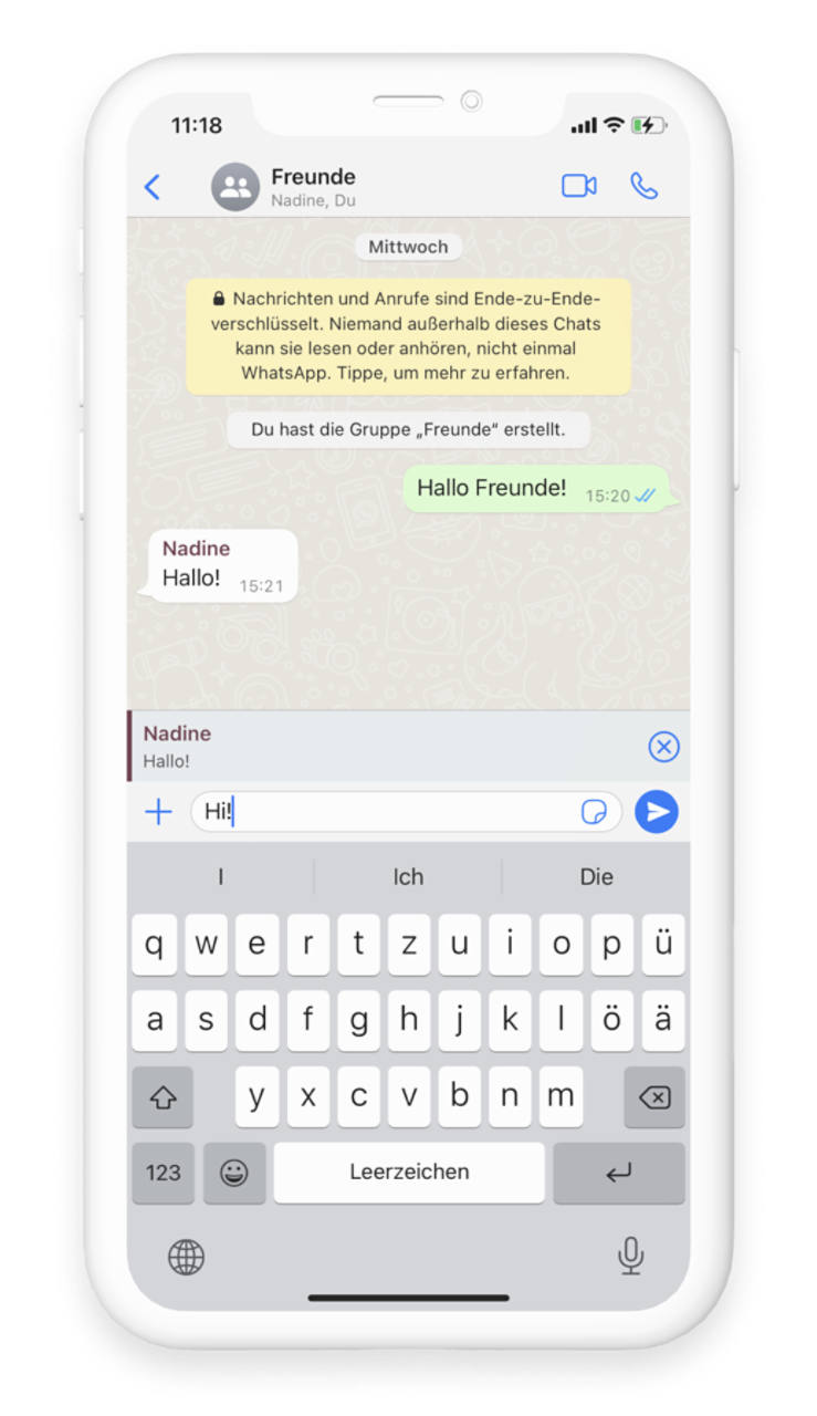 Im WhatsApp Gruppenchat ist es möglich einzelnen Personen direkt zu antworten