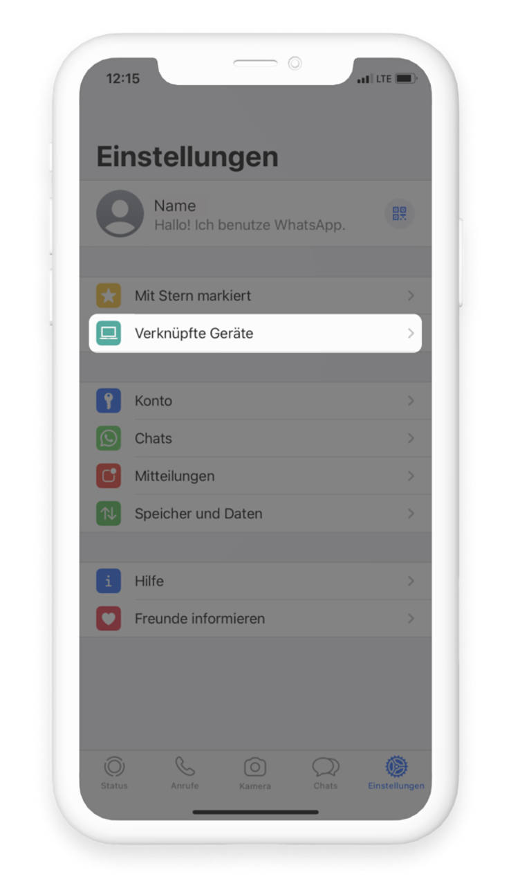 Abmeldung auf WhatsApp Web am Smartphone durch die Auswahl "WhatsApp Web" in den Einstellungen