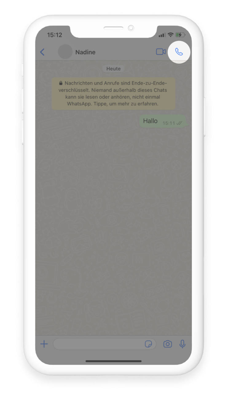 Telefonieren über WhatsApp im Chat über Telefonhörer-Button