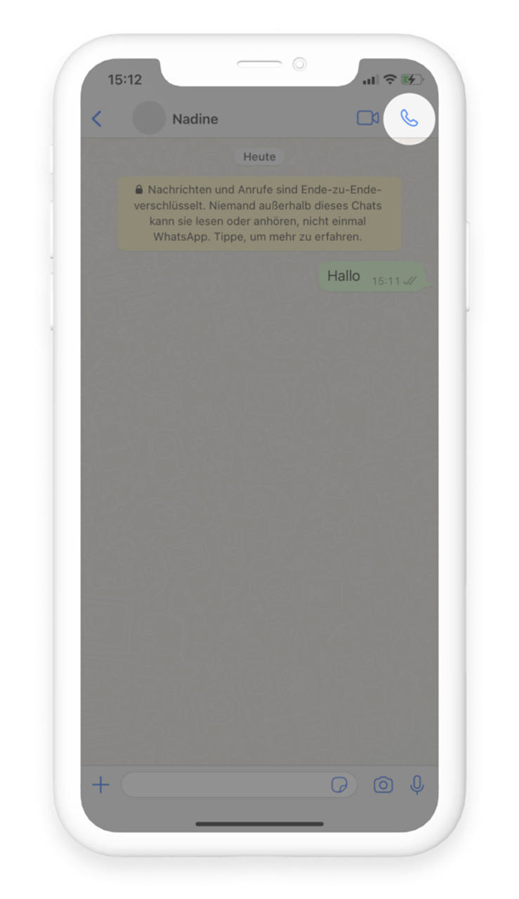 Telefonieren über WhatsApp im Chat über Telefonhörer-Button