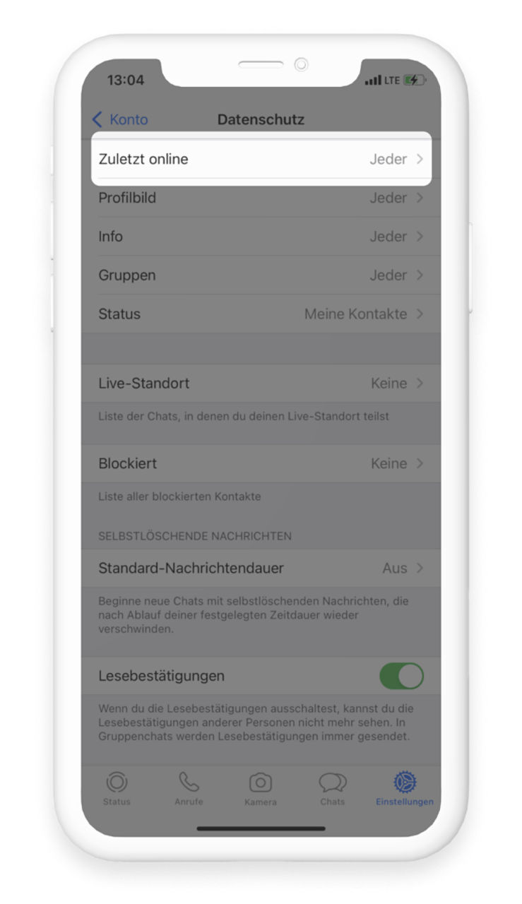 Die Sichtbarkeit des Zeitstempels in WhatsApp kann unter "zuletzt online" eingestellt werden
