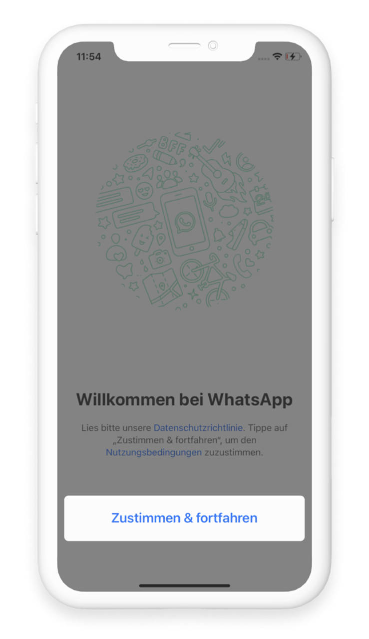 Anmeldung auf WhatsApp durch das Akzeptieren der Allgemeinen Geschäftsbedingungen