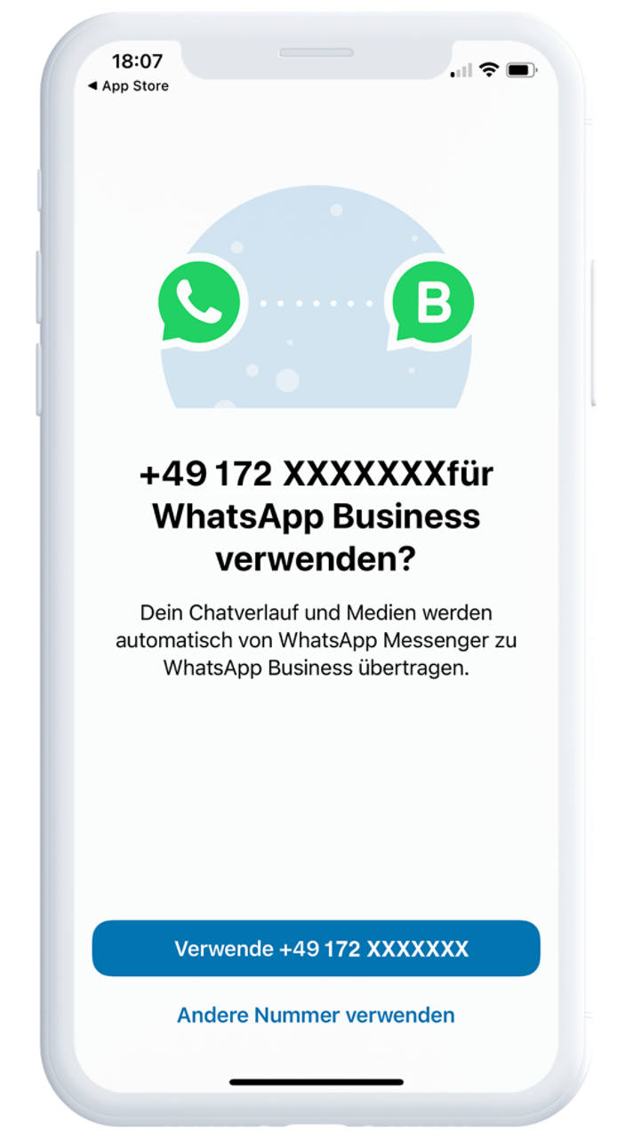 Gib die Rufnummer an, die Du mit WhatsApp Business verknüpfen möchtest.