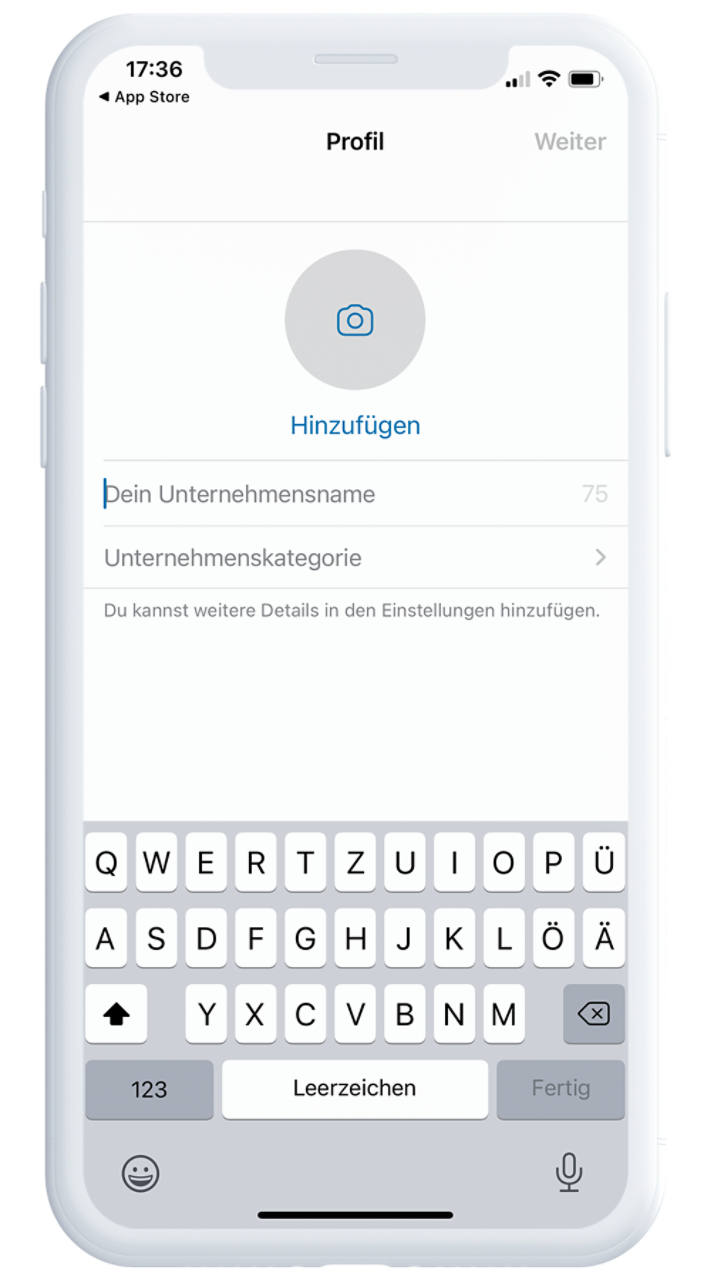 Gib den Namen Deines Unternehmens ein, um ein Konto zu erstellen.
